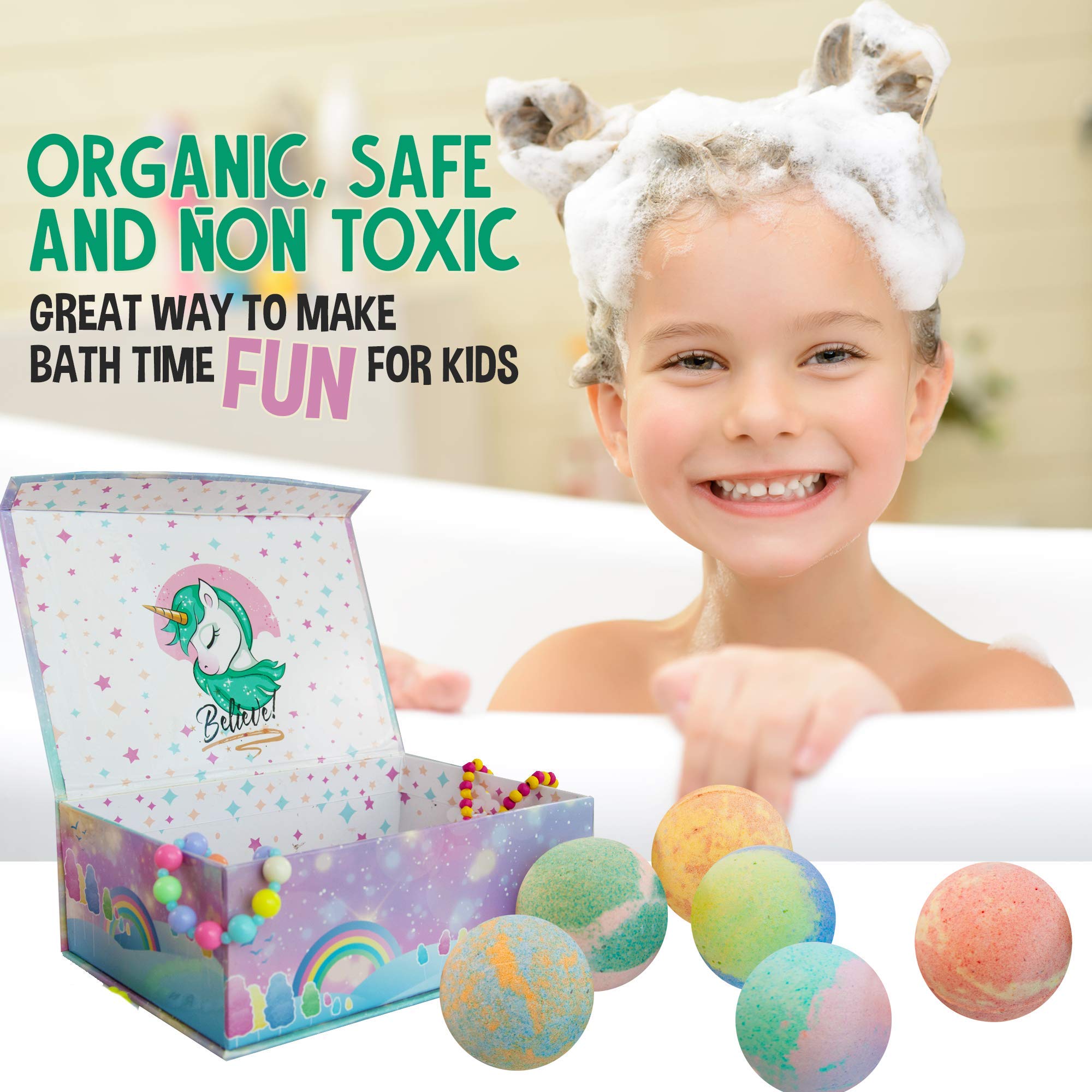 Mineral Me California Unicorn Bath Bombs for Kids — Jewelry Inside, Organic, Skin-Moisturizing Bubble Bath Gift for Girls