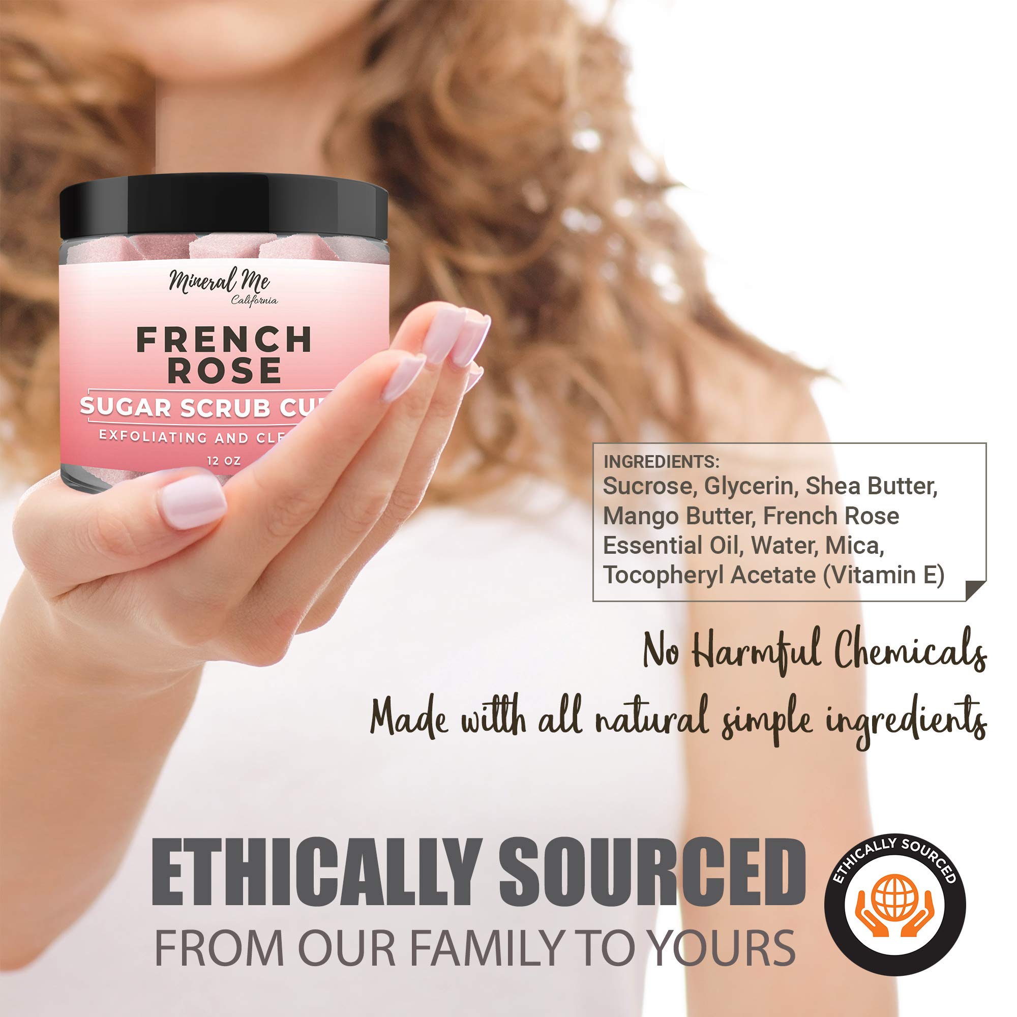 Mineral Me California Body Scrub Exfoliator – 12oz French Rose Sugar Cubes with Mango & Shea Butter