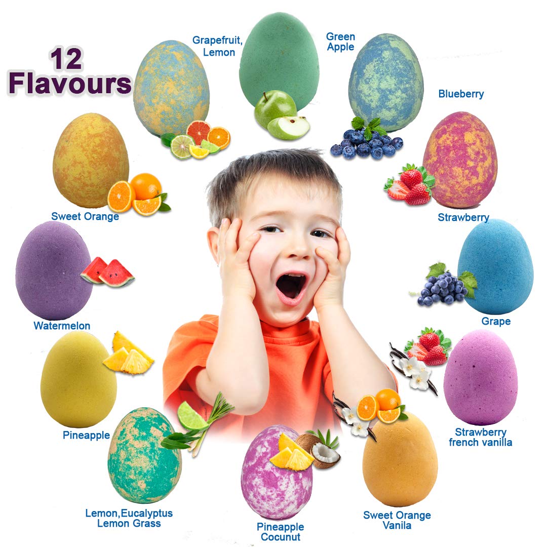 Mineral Me California Kids Bath Bombs with Dragon Egg Toys – 12 Organic Bubble Bath Fizzies