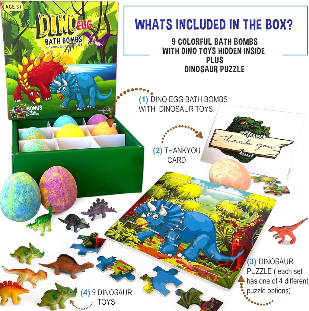 Mineral Me California Kids Bath Bombs with Surprise Toys – Organic Dino Eggs (9-Pack)