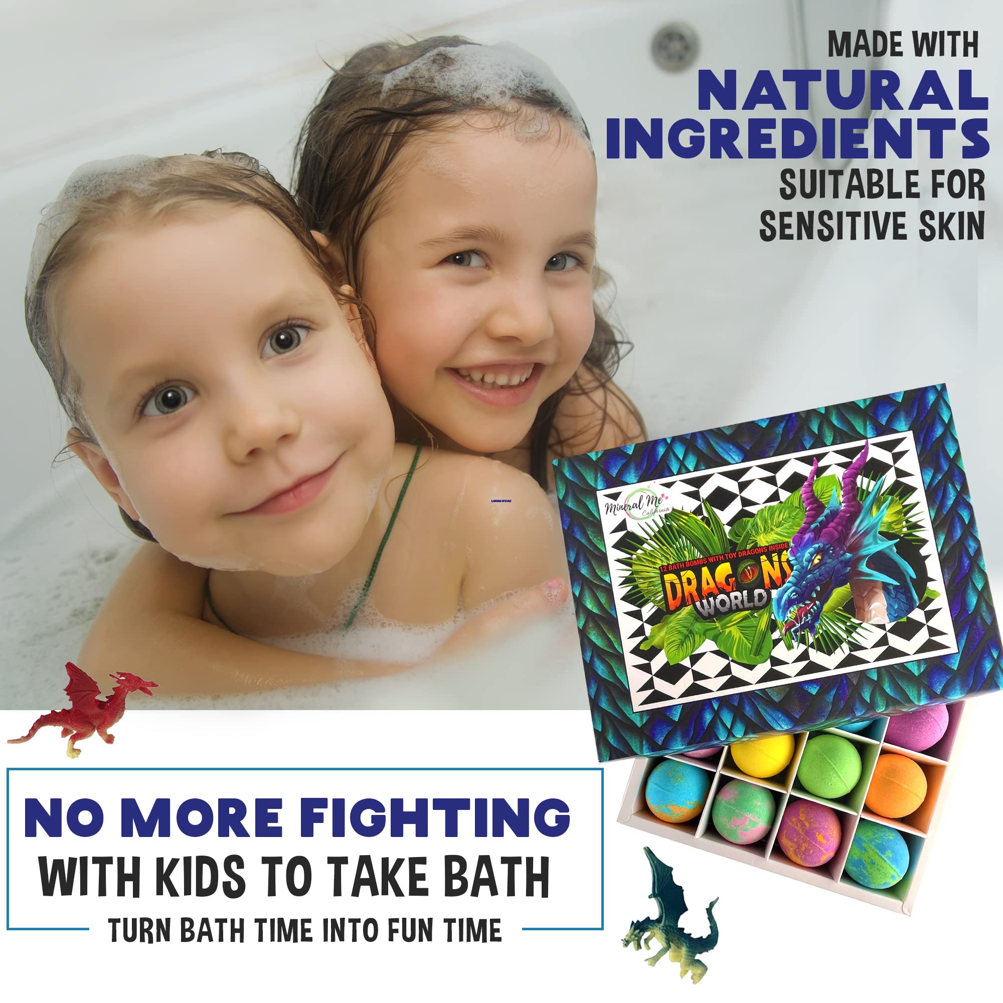 Mineral Me California Kids Bath Bombs with Dragon Egg Toys – 12 Organic Bubble Bath Fizzies