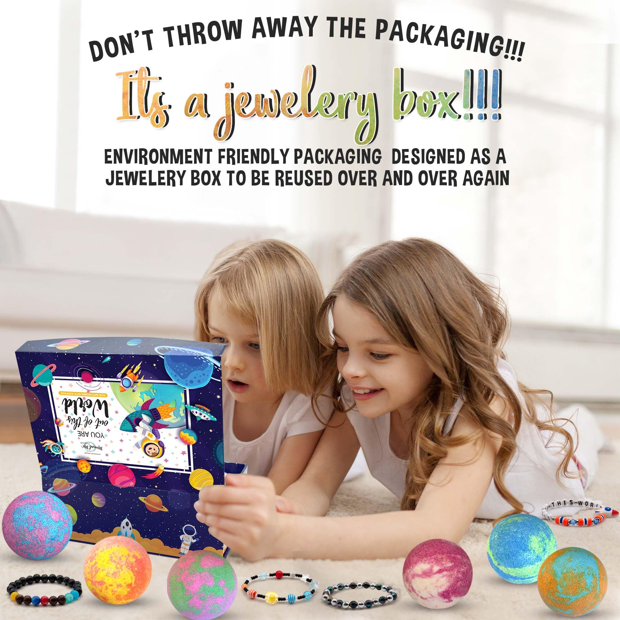 Mineral Me California Galaxy Bath Bombs for Kids — Surprise Jewelry & Reusable Keepsake Box
