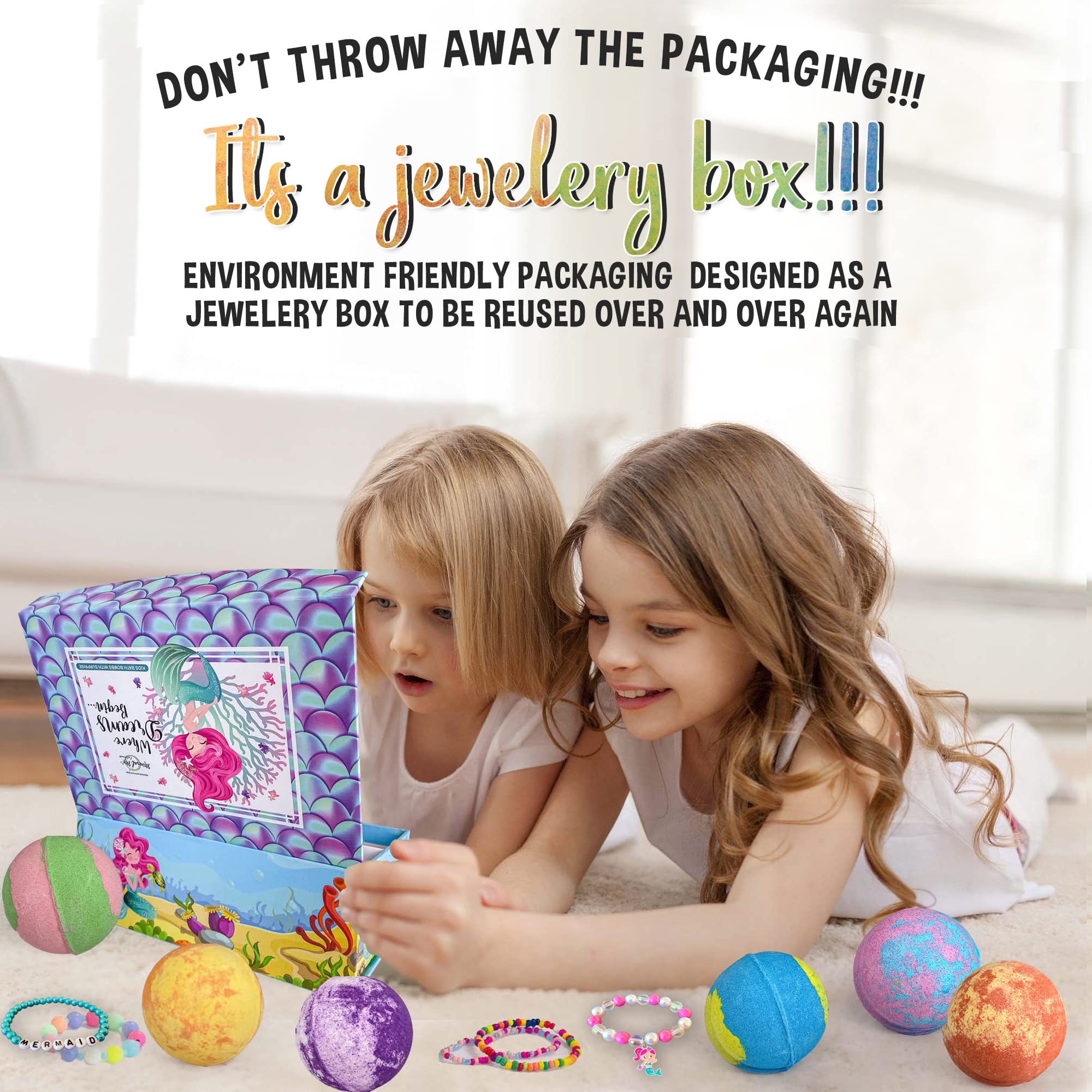 Mineral Me California Mermaid Bath Bombs for Kids – Jewelry Inside & Jewelry Box