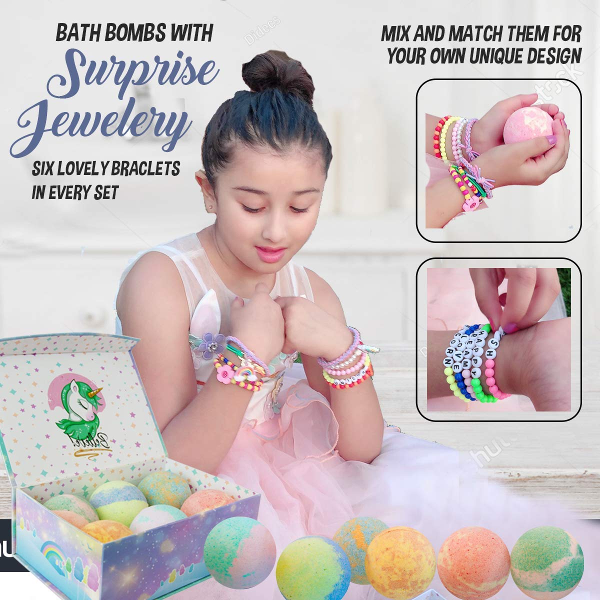 Mineral Me California Unicorn Bath Bombs for Kids — Jewelry Inside, Organic, Skin-Moisturizing Bubble Bath Gift for Girls