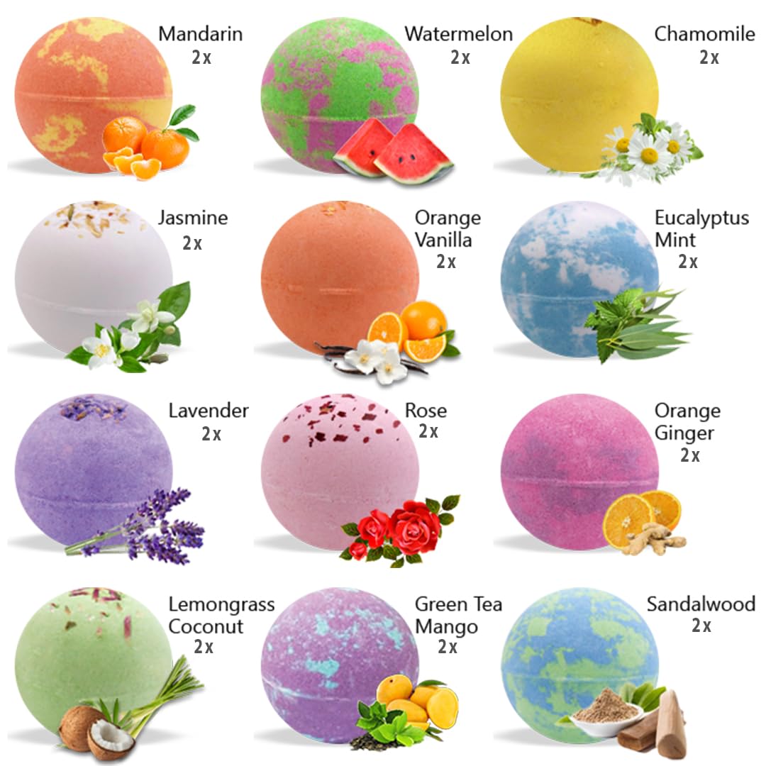 Mineral Me California Valentines Bath Bombs Gift Set – 24 Natural & Organic Bath Bombs