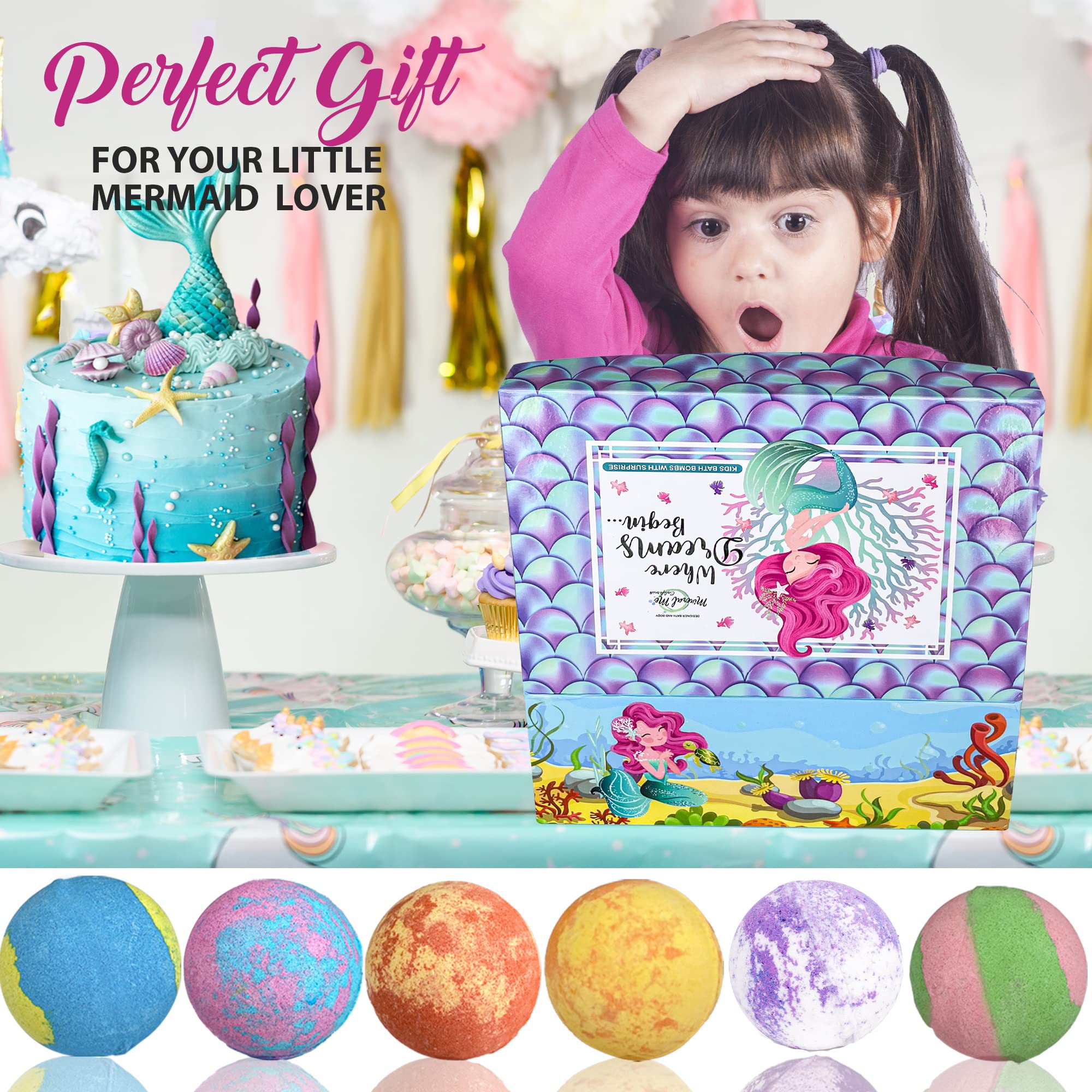 Mineral Me California Mermaid Bath Bombs for Kids – Jewelry Inside & Jewelry Box