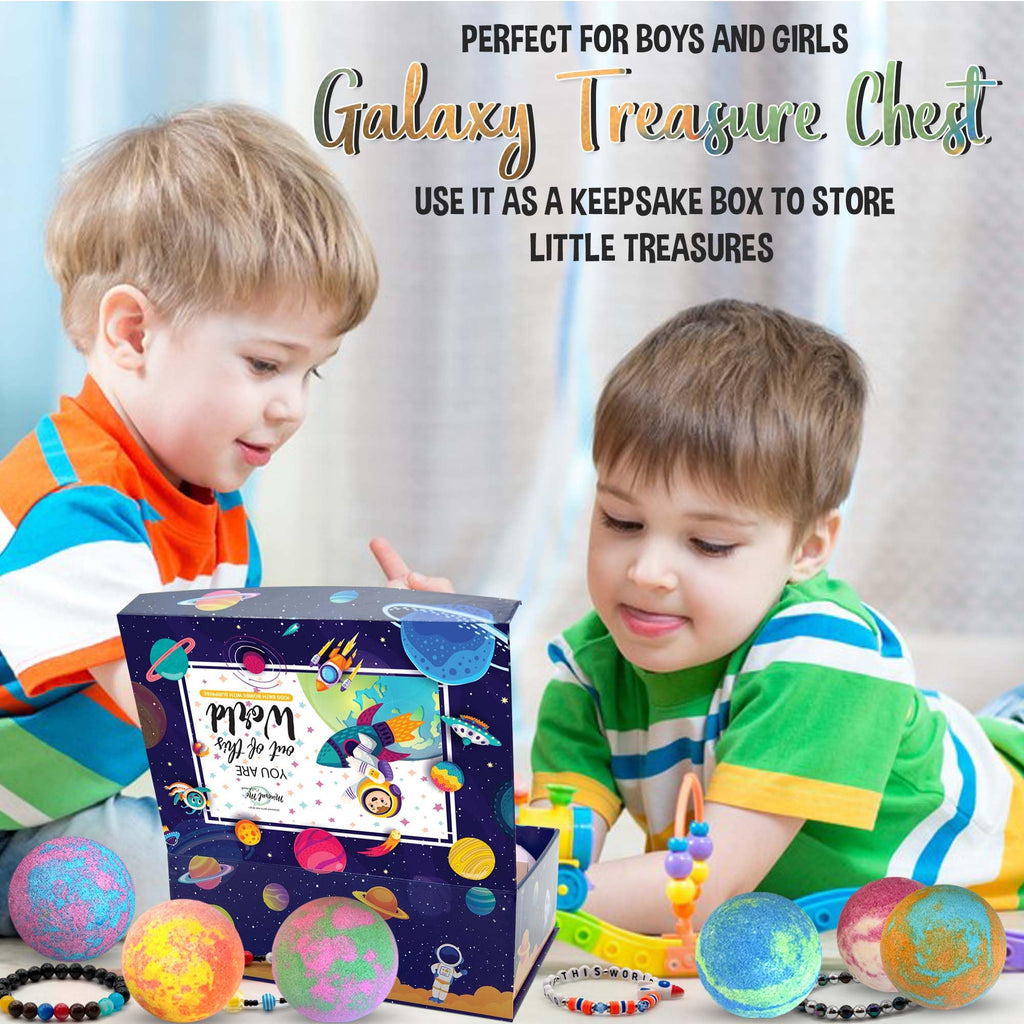 Mineral Me California Galaxy Bath Bombs for Kids — Surprise Jewelry & Reusable Keepsake Box