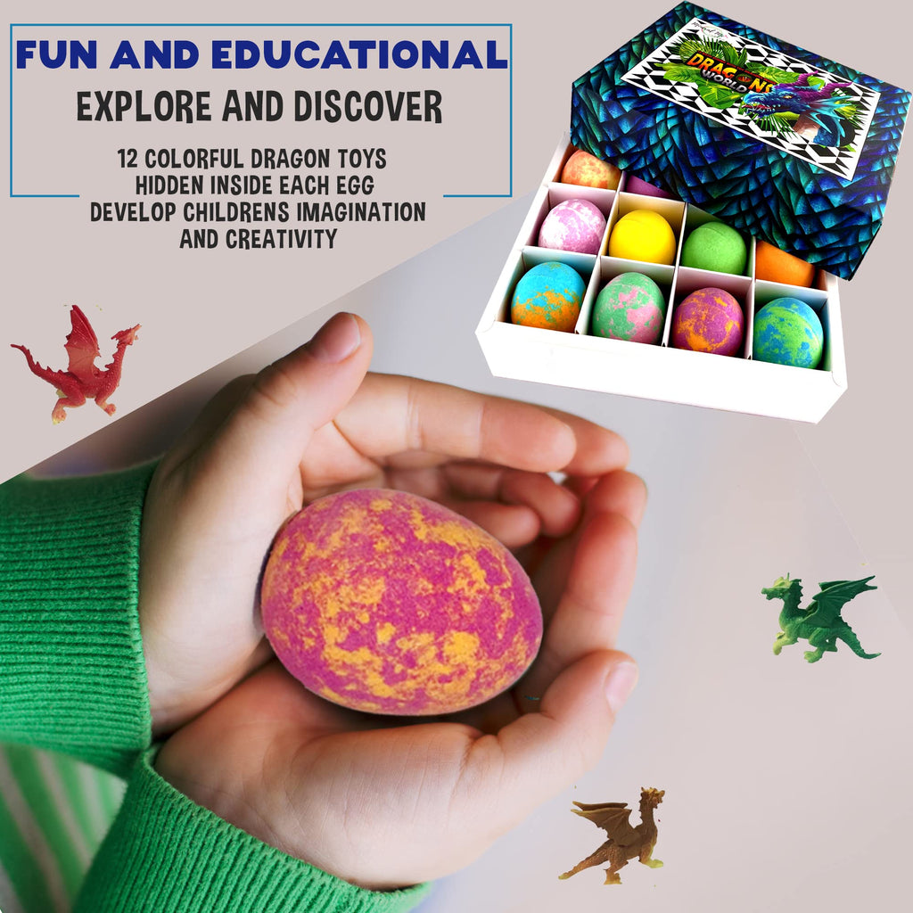 Mineral Me California Kids Bath Bombs with Dragon Egg Toys – 12 Organic Bubble Bath Fizzies