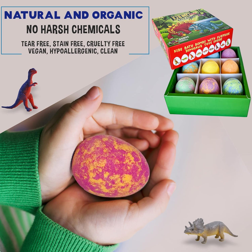 Mineral Me California Kids Bath Bombs with Surprise Toys – Organic Dino Eggs (9-Pack)