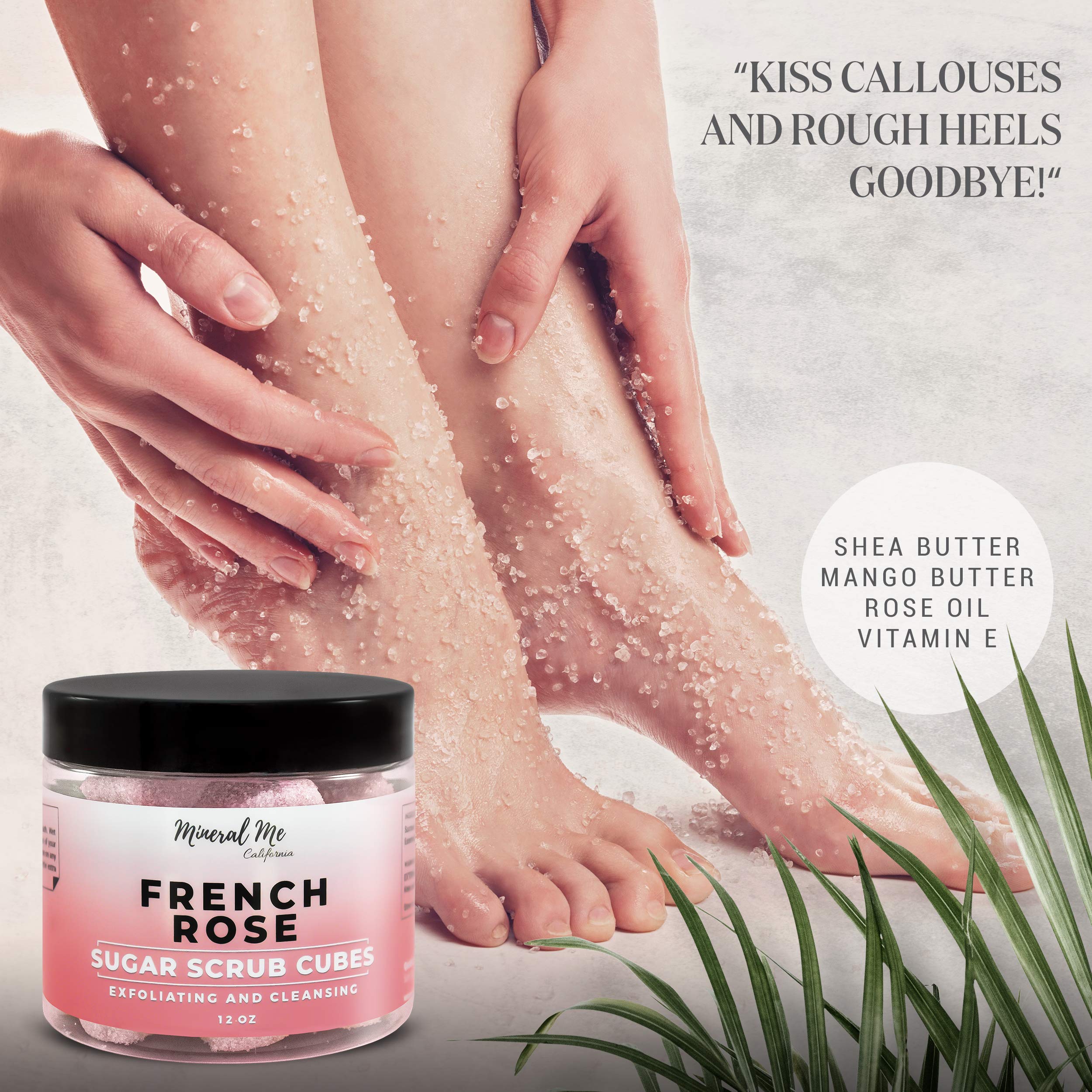 Mineral Me California Body Scrub Exfoliator – 12oz French Rose Sugar Cubes with Mango & Shea Butter