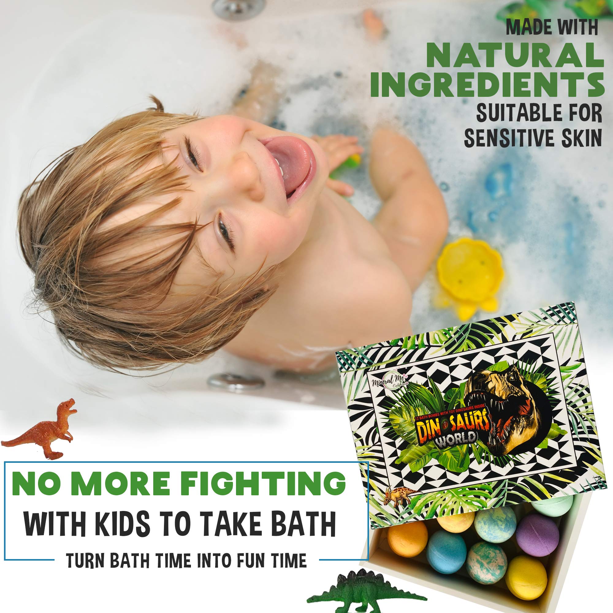 Mineral Me California | 12 Dinosaur Bath Bombs with Toys – Organic Kids Bubble Bath Fizzies