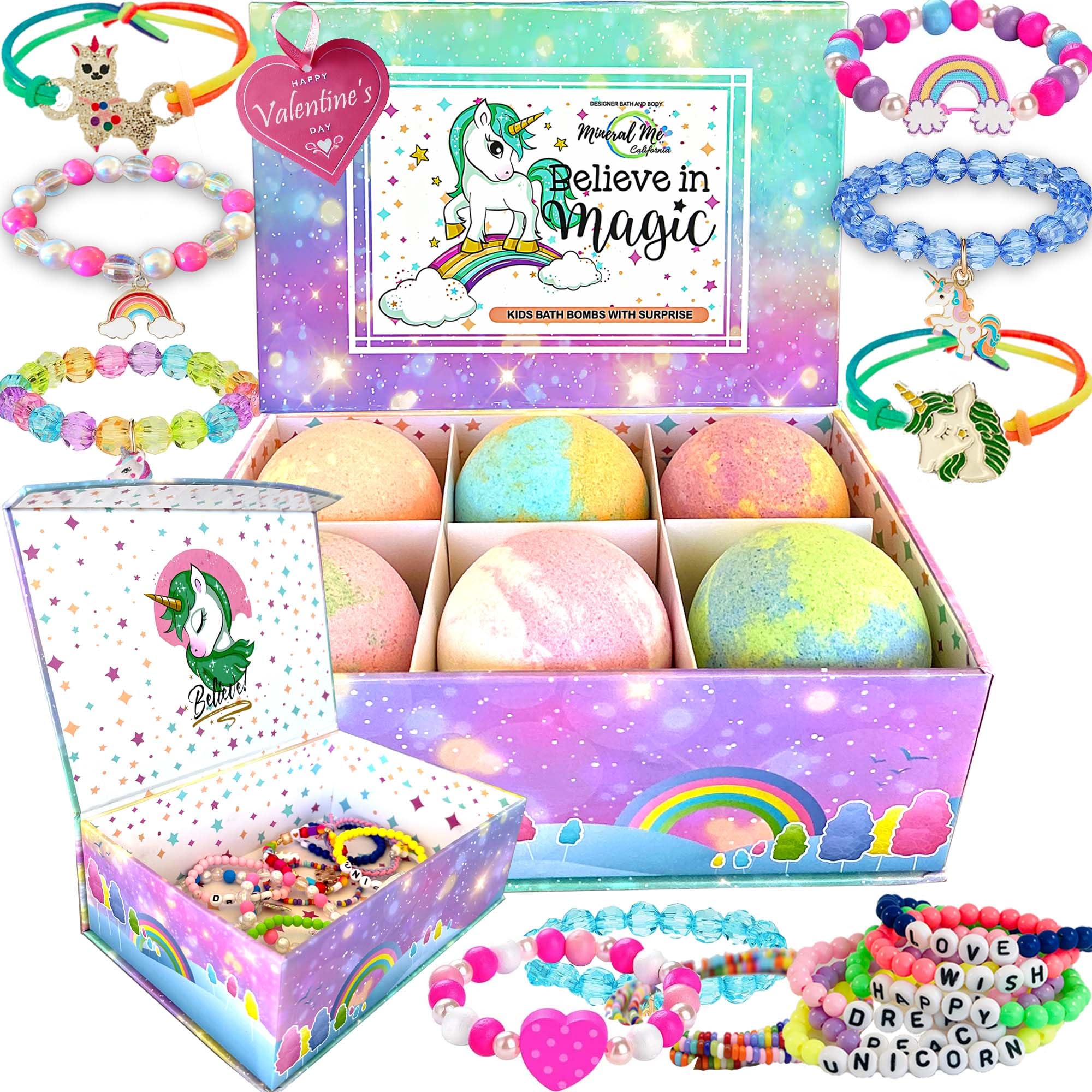 Mineral Me California Unicorn Bath Bombs for Kids — Jewelry Inside, Organic, Skin-Moisturizing Bubble Bath Gift for Girls
