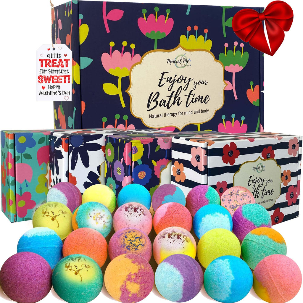 Mineral Me California Valentines Bath Bombs Gift Set – 24 Natural & Organic Bath Bombs