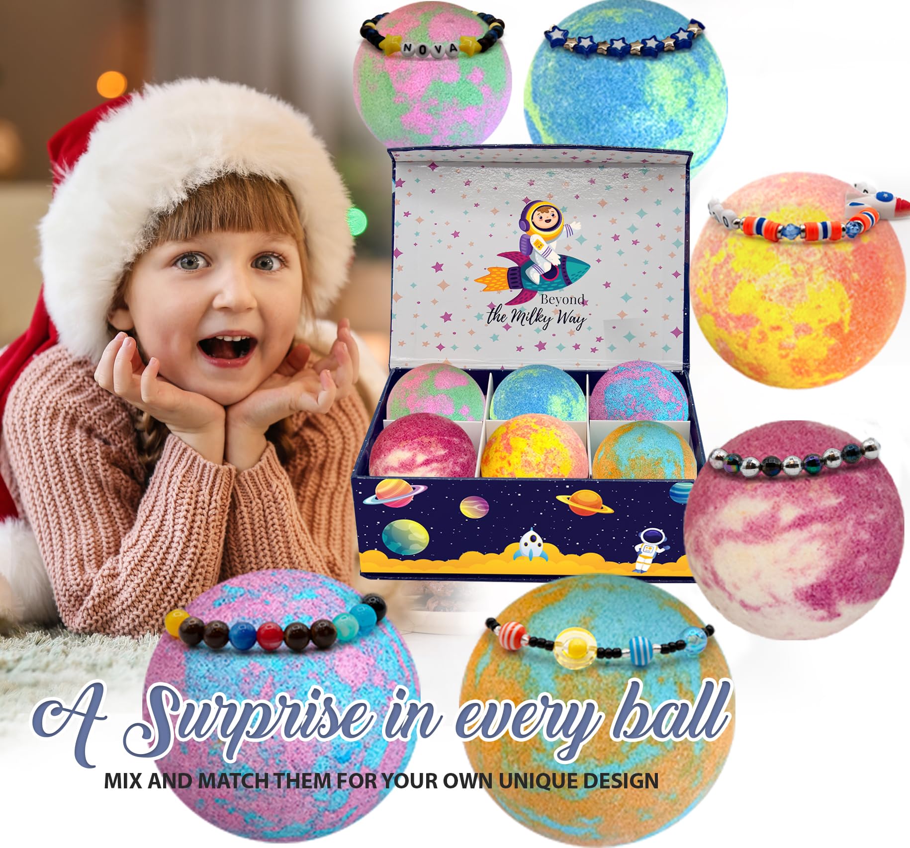 Mineral Me California Galaxy Bath Bombs for Kids — Surprise Jewelry & Reusable Keepsake Box
