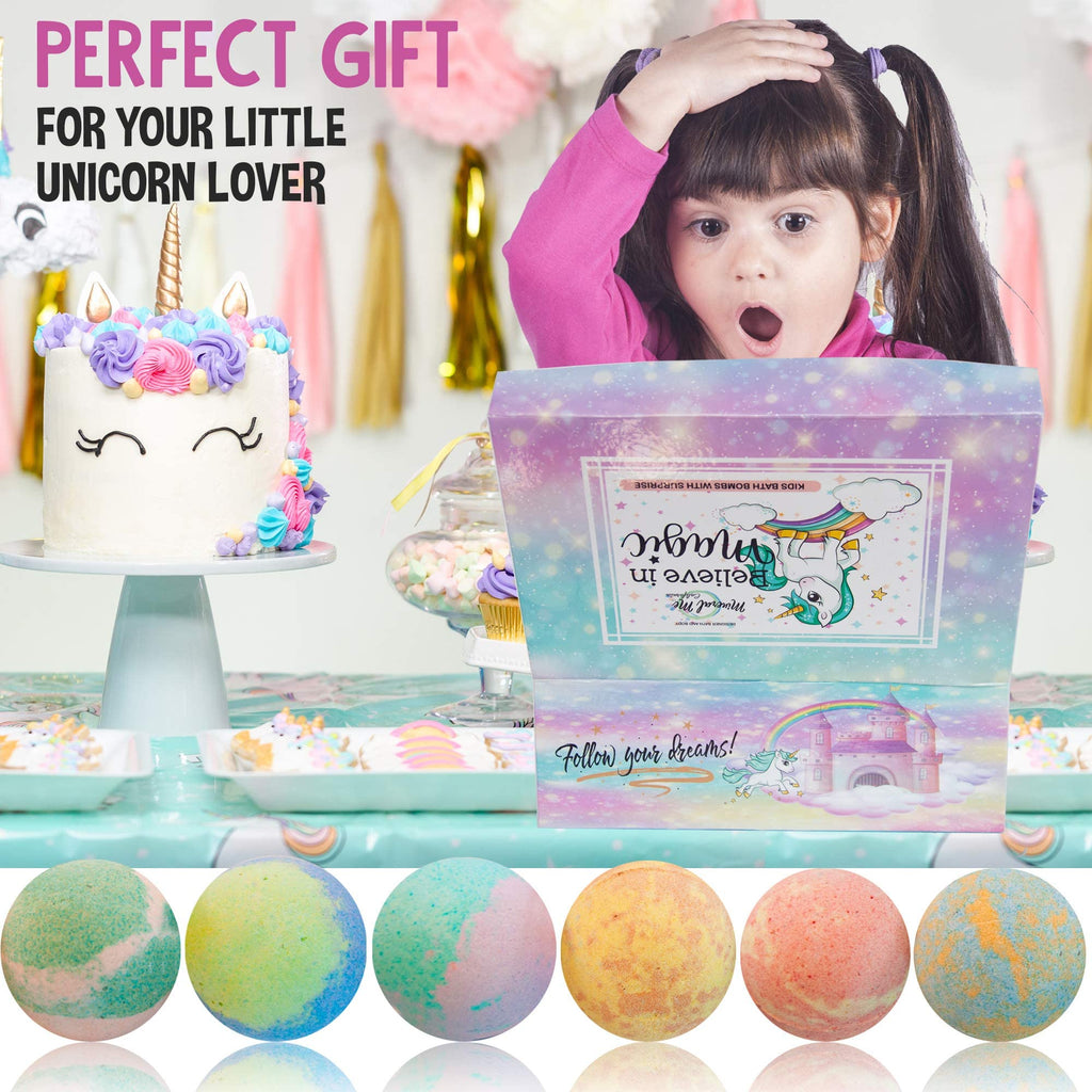 Mineral Me California Unicorn Bath Bombs for Kids — Jewelry Inside, Organic, Skin-Moisturizing Bubble Bath Gift for Girls