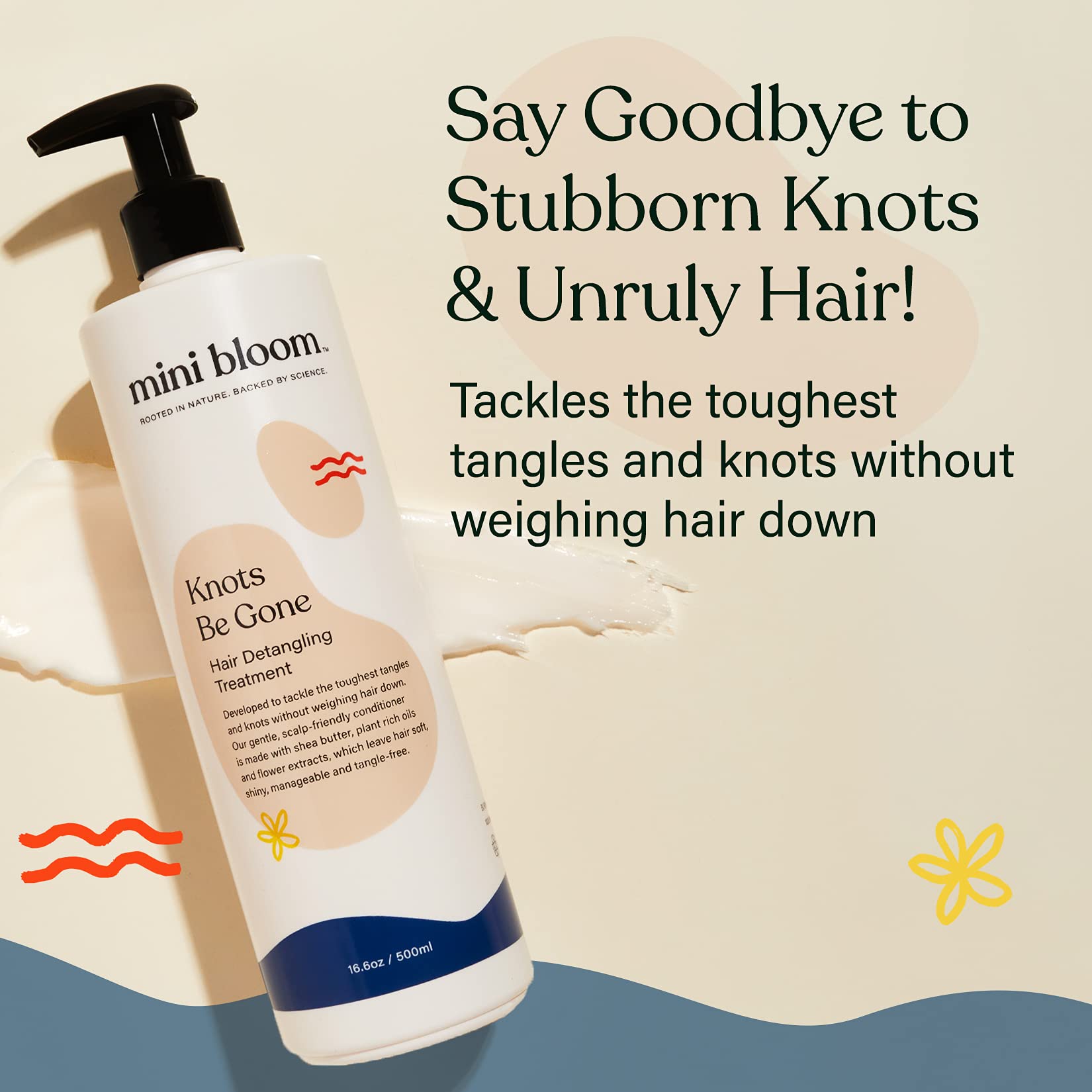 Mini Bloom Knots Be Gone Detangling Conditioner Treatment | Baby & Kid Safe, Shea Butter & Plant Oils | 16.6oz