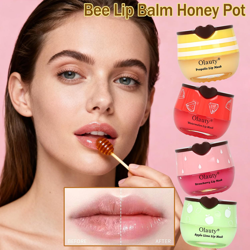 Miniling 4-Pack Bee Lip Balm Honey Pot – Hydrating Lip Mask & Exfoliating Lip Scrub