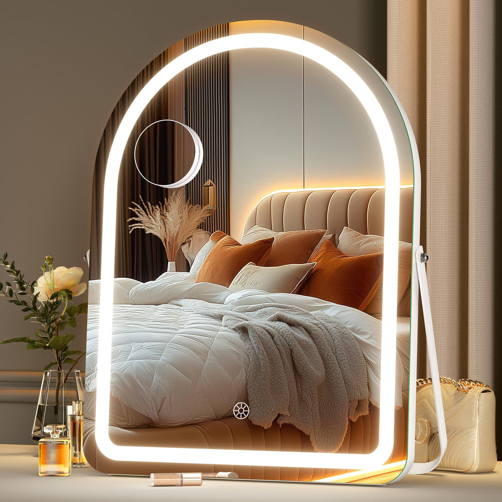 MINISO Vanity Mirror with Lights - 14x18 Arched Makeup Mirror, 3 Color Lights, Adjustable Brightness, 10X Magnification