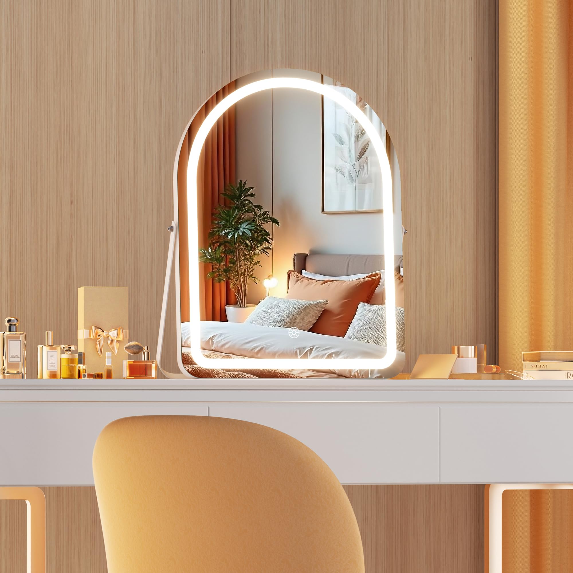 MINISO Vanity Mirror with Lights - 14x18 Arched Makeup Mirror, 3 Color Lights, Adjustable Brightness, 10X Magnification