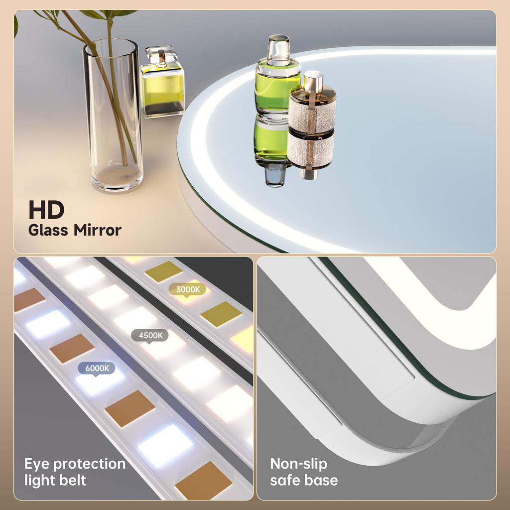 MINISO Vanity Mirror with Lights - 14x18 Arched Makeup Mirror, 3 Color Lights, Adjustable Brightness, 10X Magnification