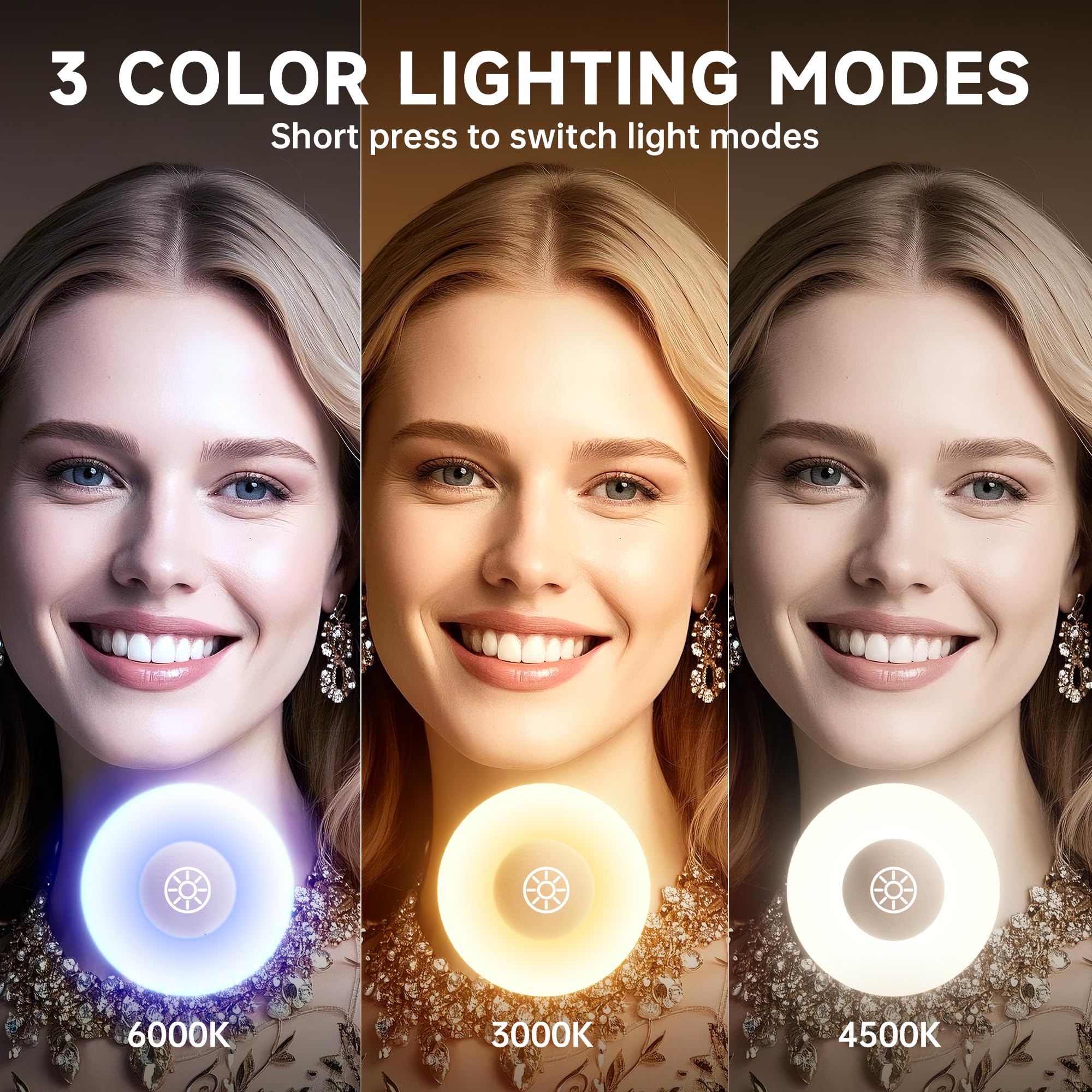MINISO Vanity Mirror with Lights - 14x18 Arched Makeup Mirror, 3 Color Lights, Adjustable Brightness, 10X Magnification