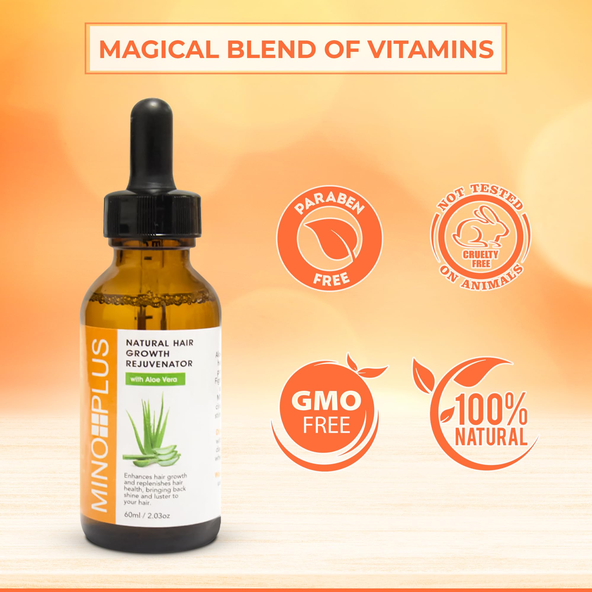 MINO PLUS Natural Hair Growth Serum – 60ml x2 | Aloe Vera, Vitamins A–E for Stronger, Fuller Hair