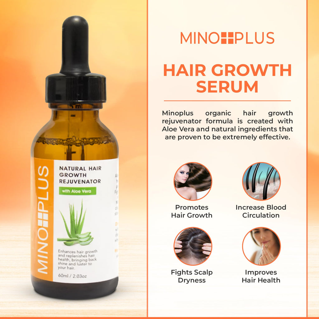 MINO PLUS Natural Hair Growth Serum – 60ml x2 | Aloe Vera, Vitamins A–E for Stronger, Fuller Hair