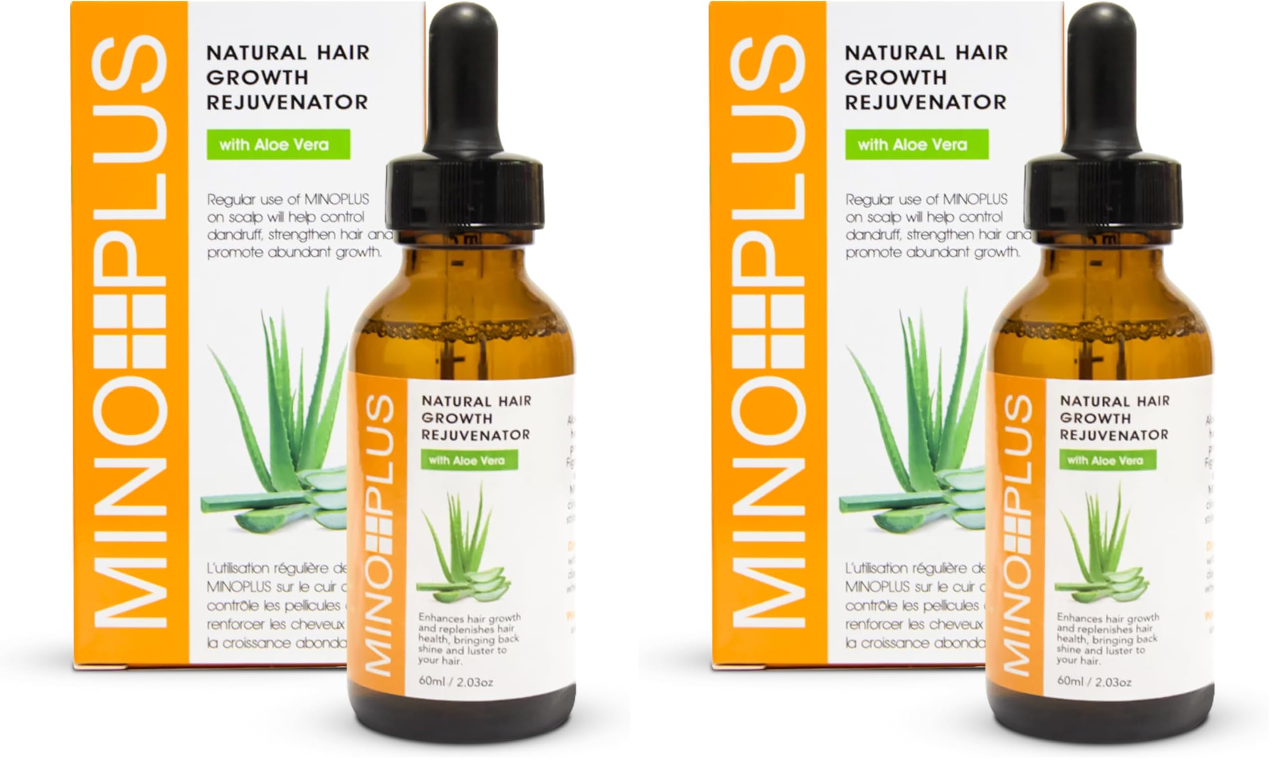MINO PLUS Natural Hair Growth Serum – 60ml x2 | Aloe Vera, Vitamins A–E for Stronger, Fuller Hair