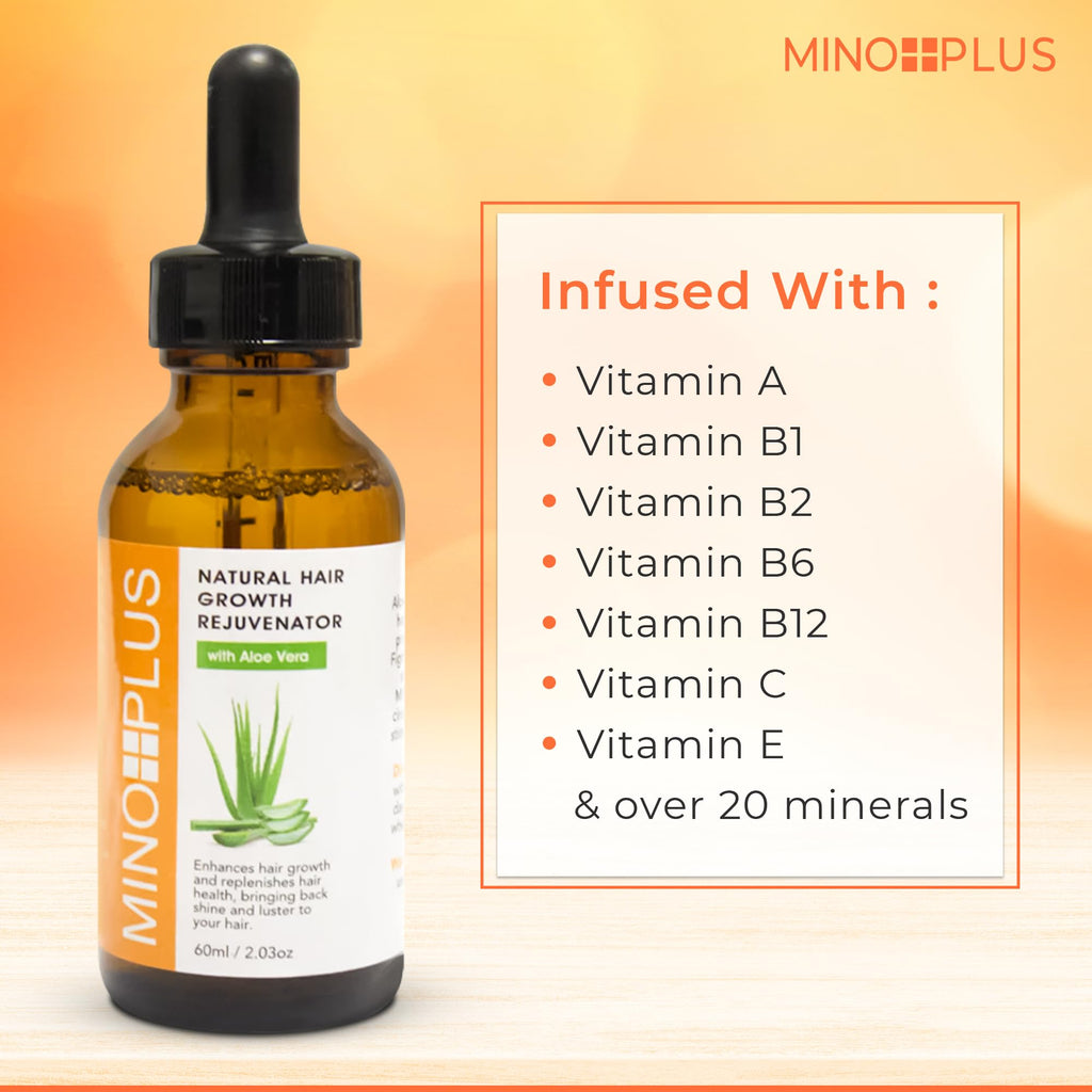 MINO PLUS Natural Hair Growth Serum – 60ml x2 | Aloe Vera, Vitamins A–E for Stronger, Fuller Hair