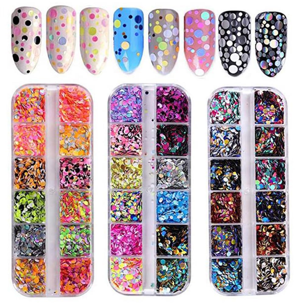 Mipcase 3 Boxes Circle Nail Sequins | Glitter Round Nail Art Stickers