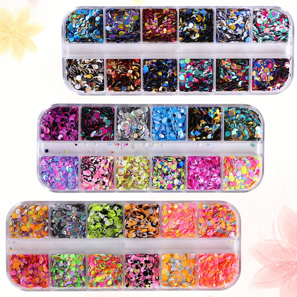 Mipcase 3 Boxes Circle Nail Sequins | Glitter Round Nail Art Stickers
