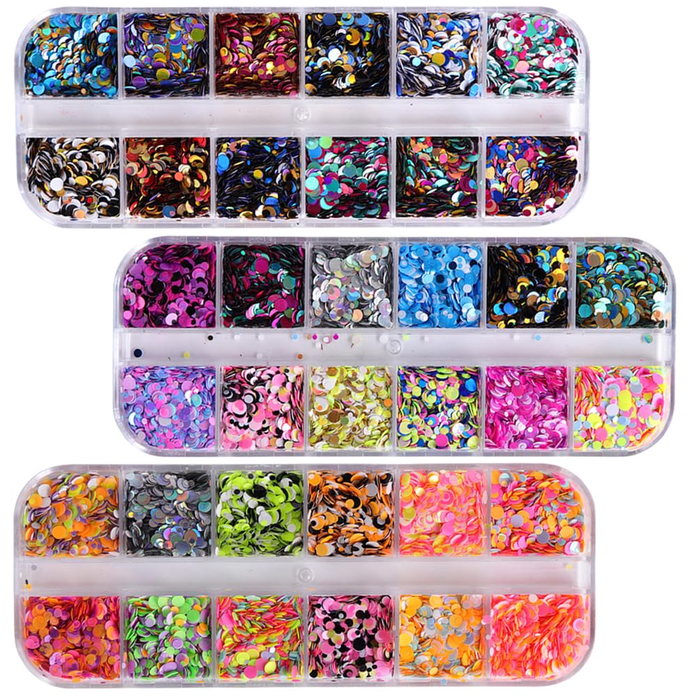 Mipcase 3 Boxes Circle Nail Sequins | Glitter Round Nail Art Stickers