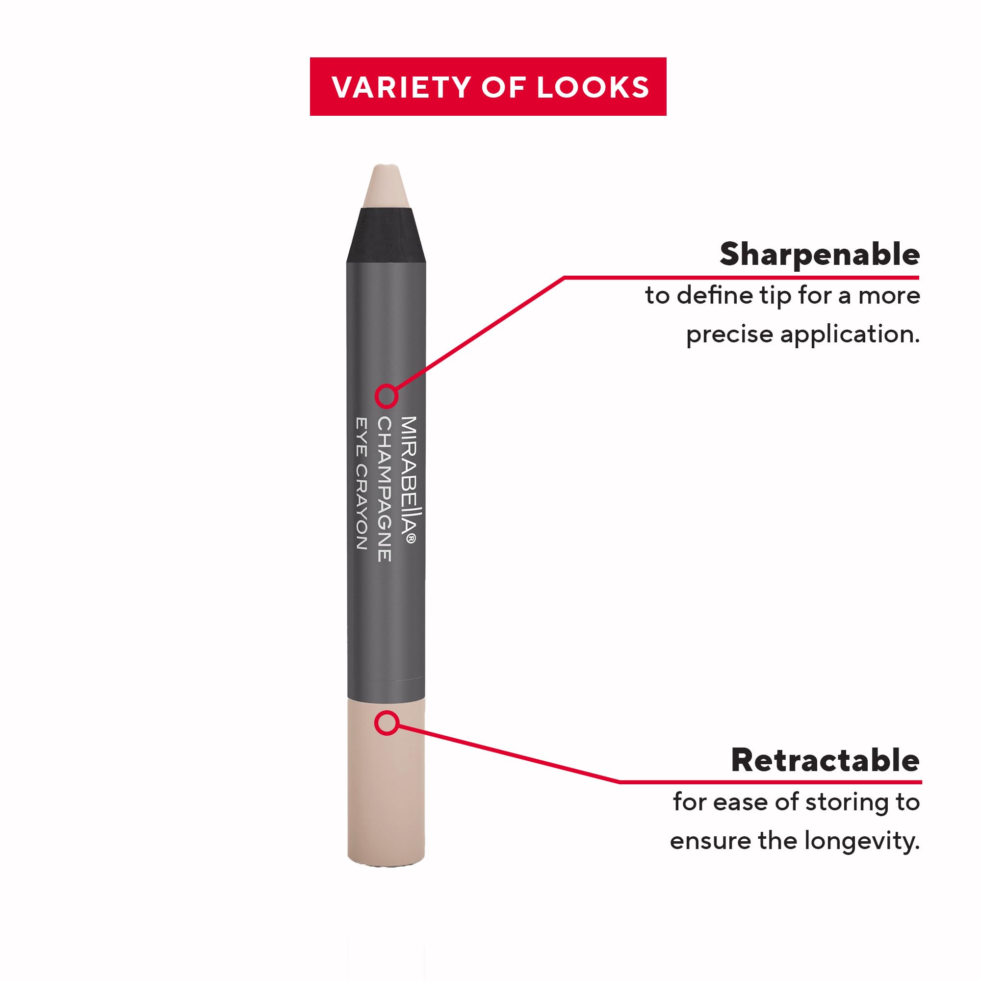 Mirabella Eye Crayon Jumbo Waterproof Eyeliner Pencil in Champagne – 2-in-1 Pigment & Shadow, All-Day Wear