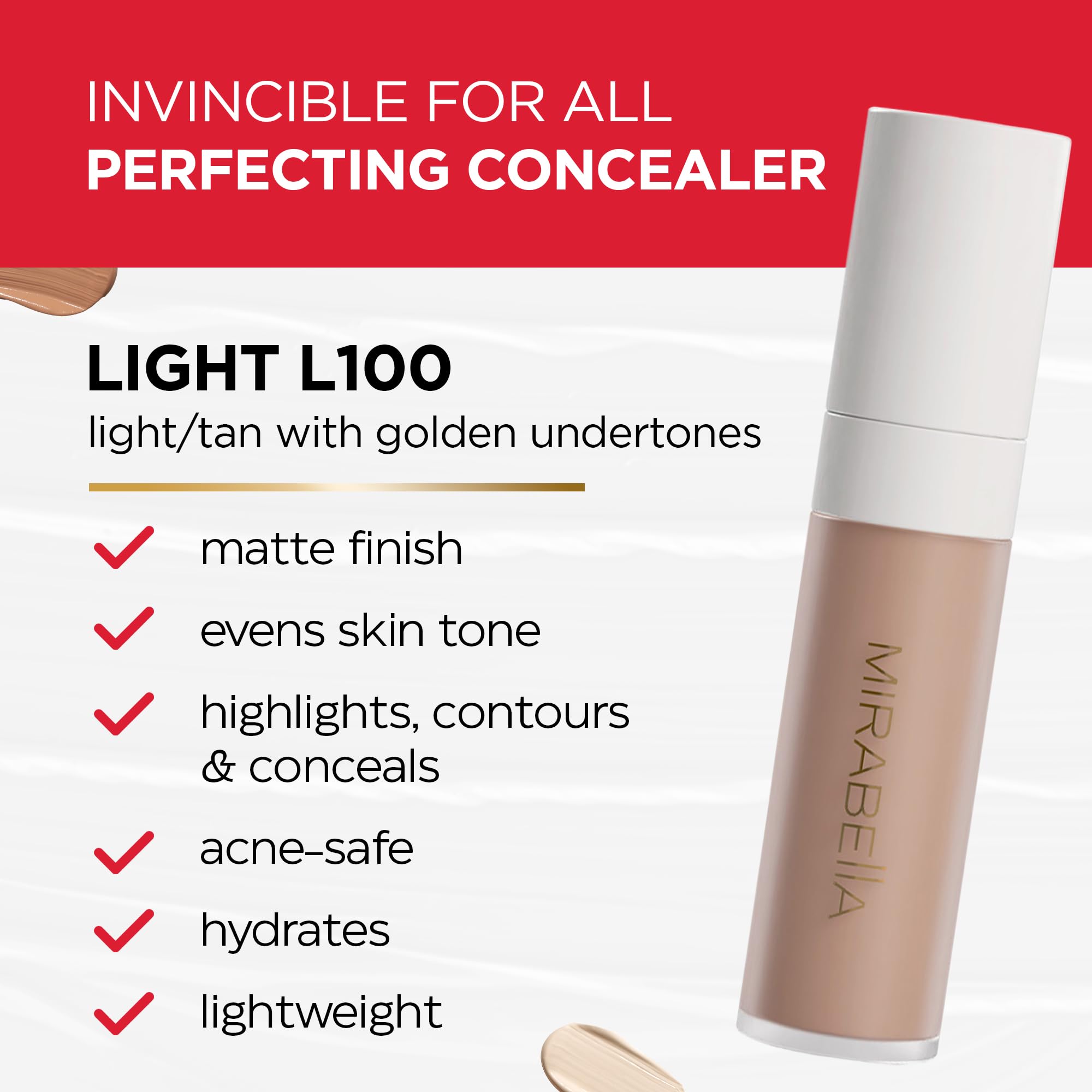 Mirabella Invincible For All Perfecting Under Eye Concealer – Full Coverage Hydrating Concealer Light L110