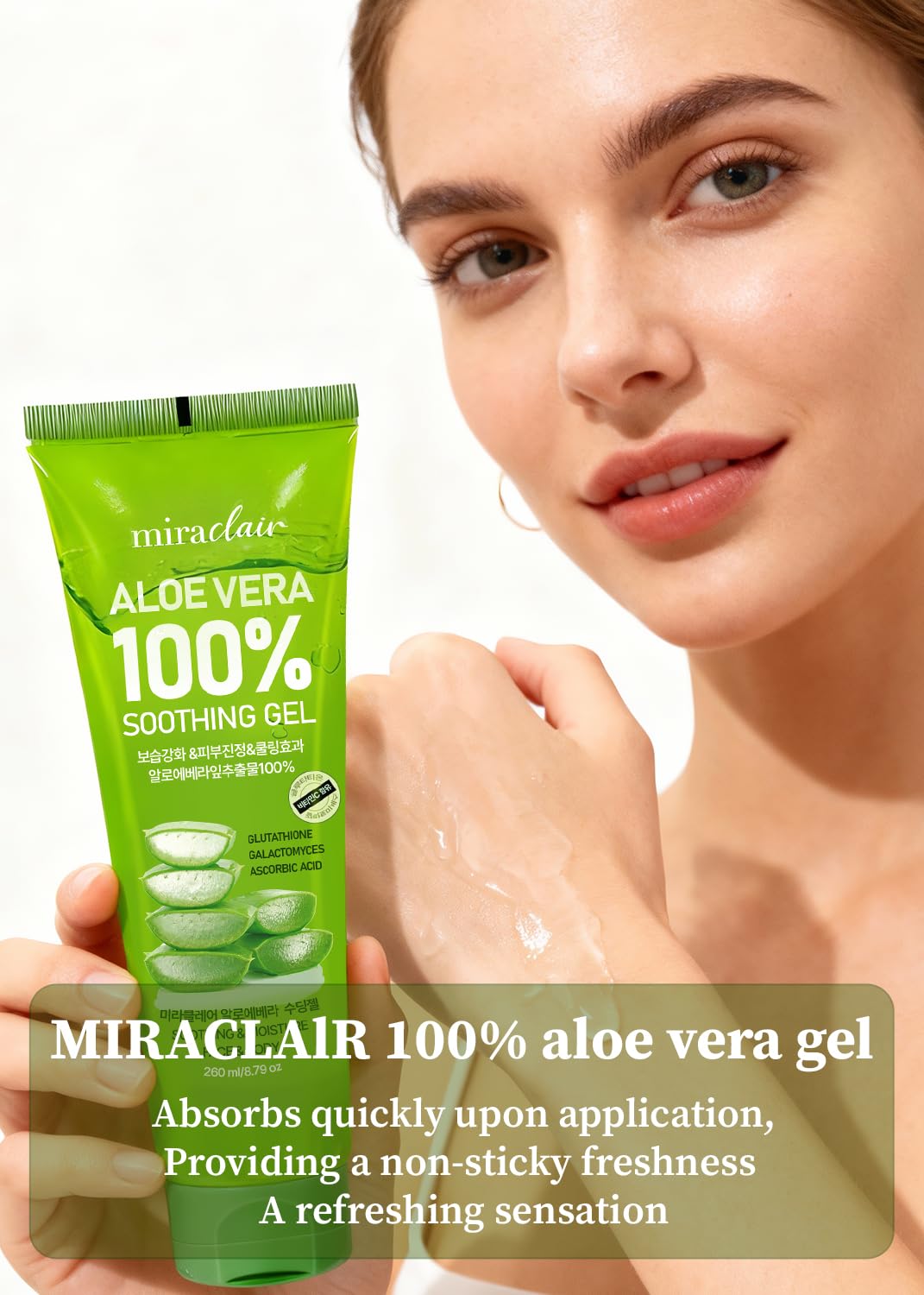 MIRACLAIR Aloe Vera Gel 100% Pure – Hydrating, Soothing for Face & Body | Made in Korea