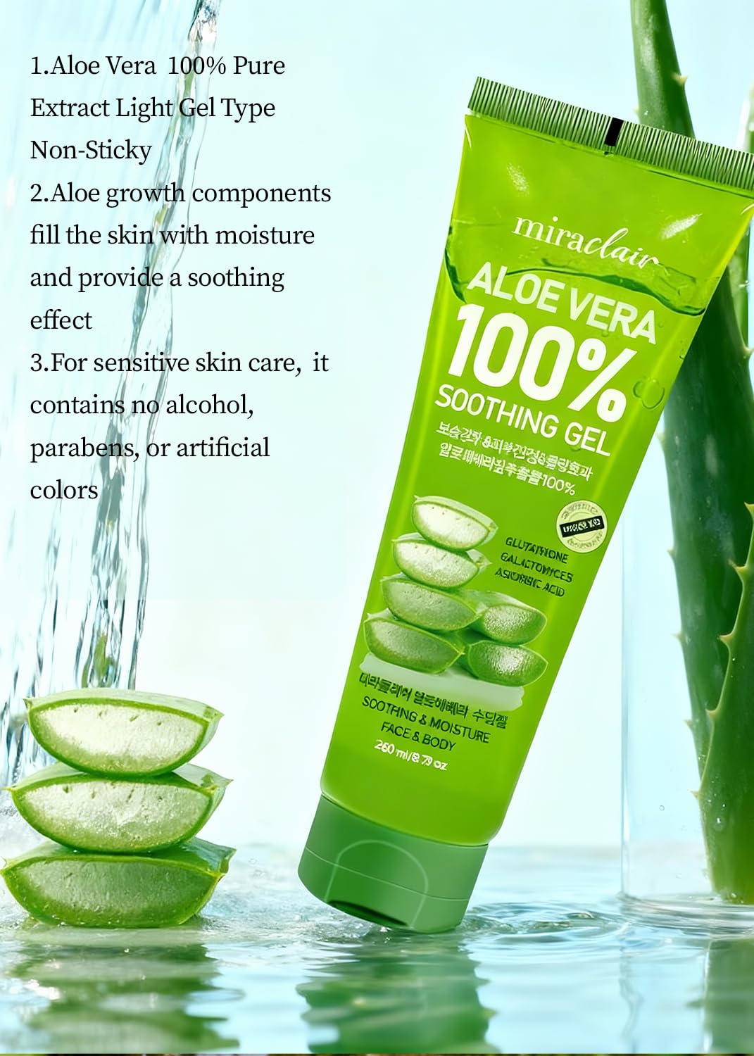 MIRACLAIR Aloe Vera Gel 100% Pure – Hydrating, Soothing for Face & Body | Made in Korea