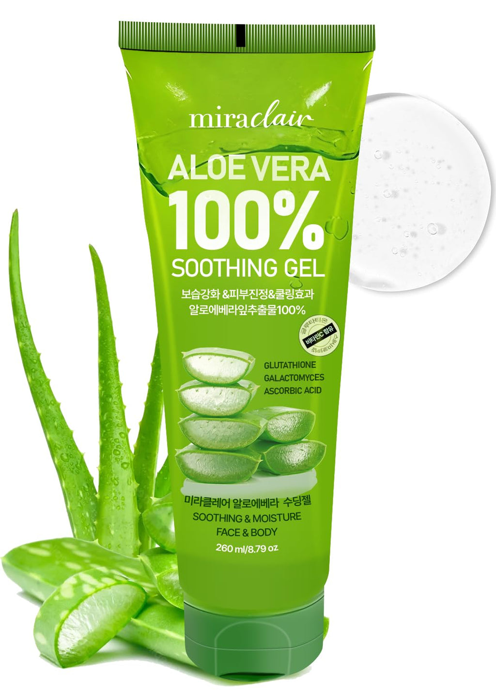 MIRACLAIR Aloe Vera Gel 100% Pure – Hydrating, Soothing for Face & Body | Made in Korea