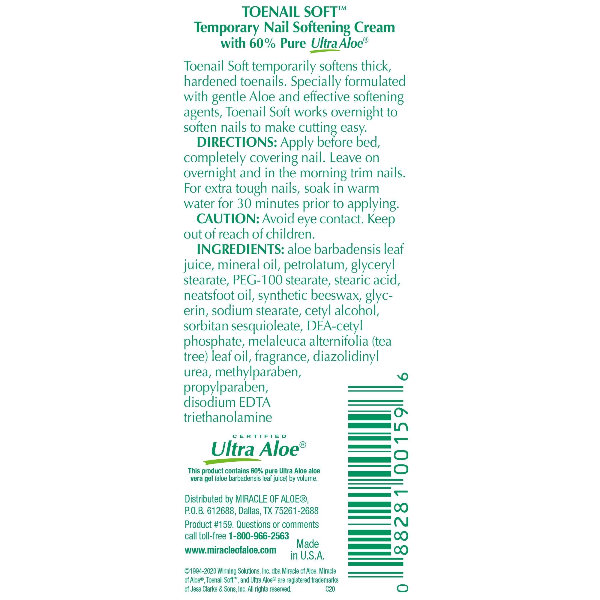 Miracle of Aloe Toenail Softener Cream – Fast-Acting, Non-Greasy, Safe for All Ages