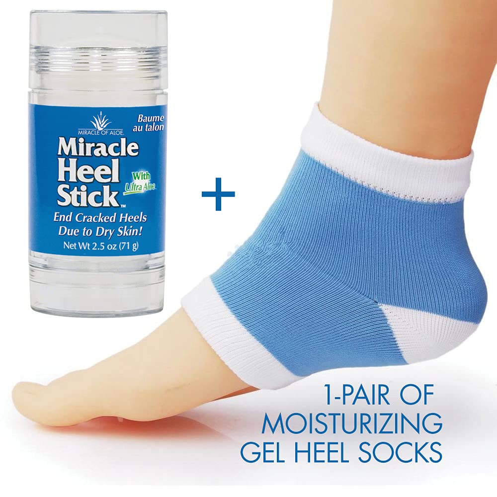Miracle of Aloe Heel Balm Stick with Gel Socks – Soothe Dry, Cracked Heels
