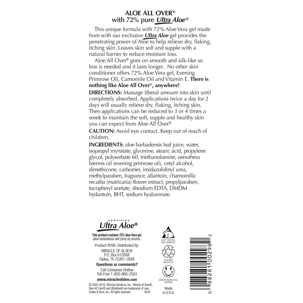 Miracle of Aloe All Over Moisturizing Lotion – 72% UltraAloe Gel, 32 oz