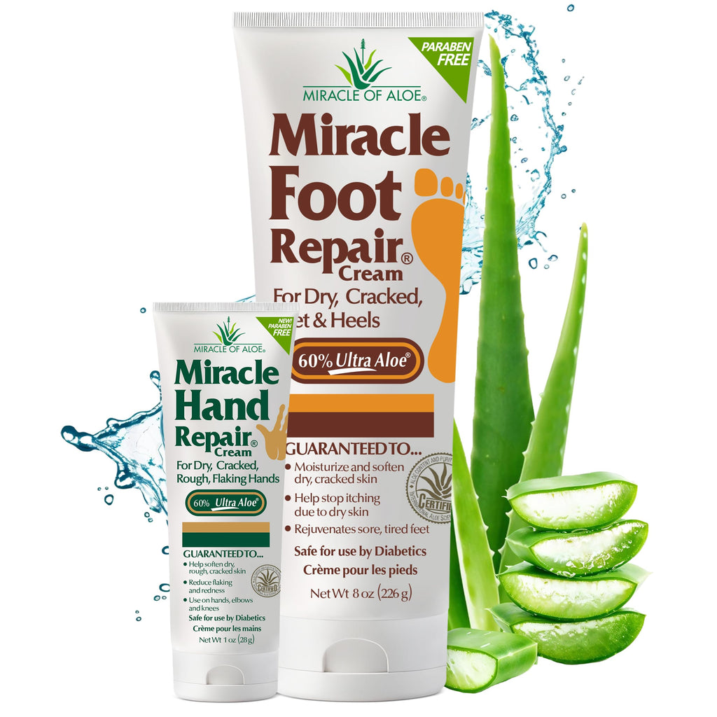 Miracle Foot Repair Cream 8 oz + Miracle Hand Repair 1 oz | UltraAloe Aloe Vera Lotions by Miracle of Aloe