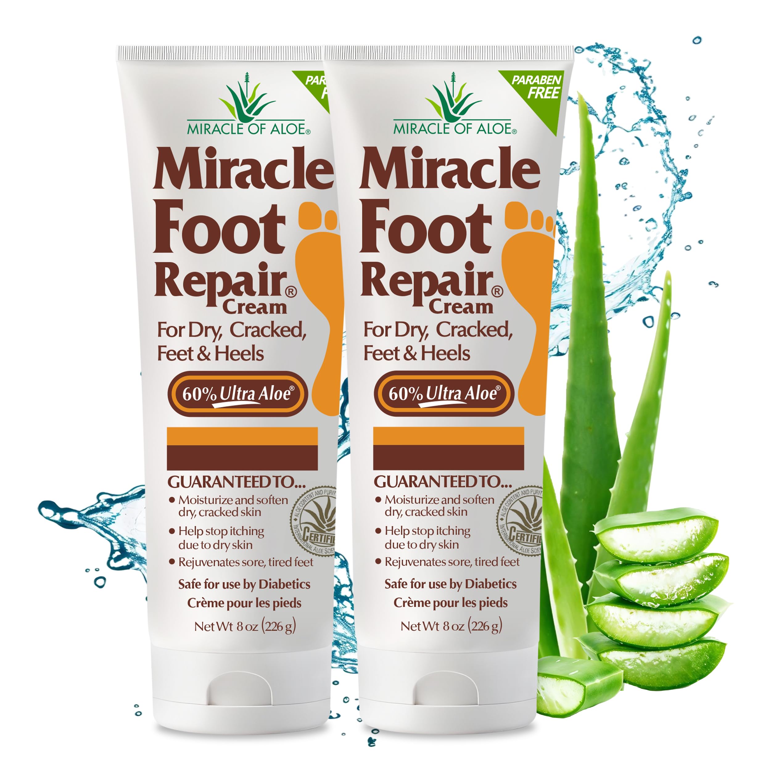 Miracle of Aloe Miracle Foot Repair Cream – 60% Ultra Aloe, 2-Pack (8 oz)