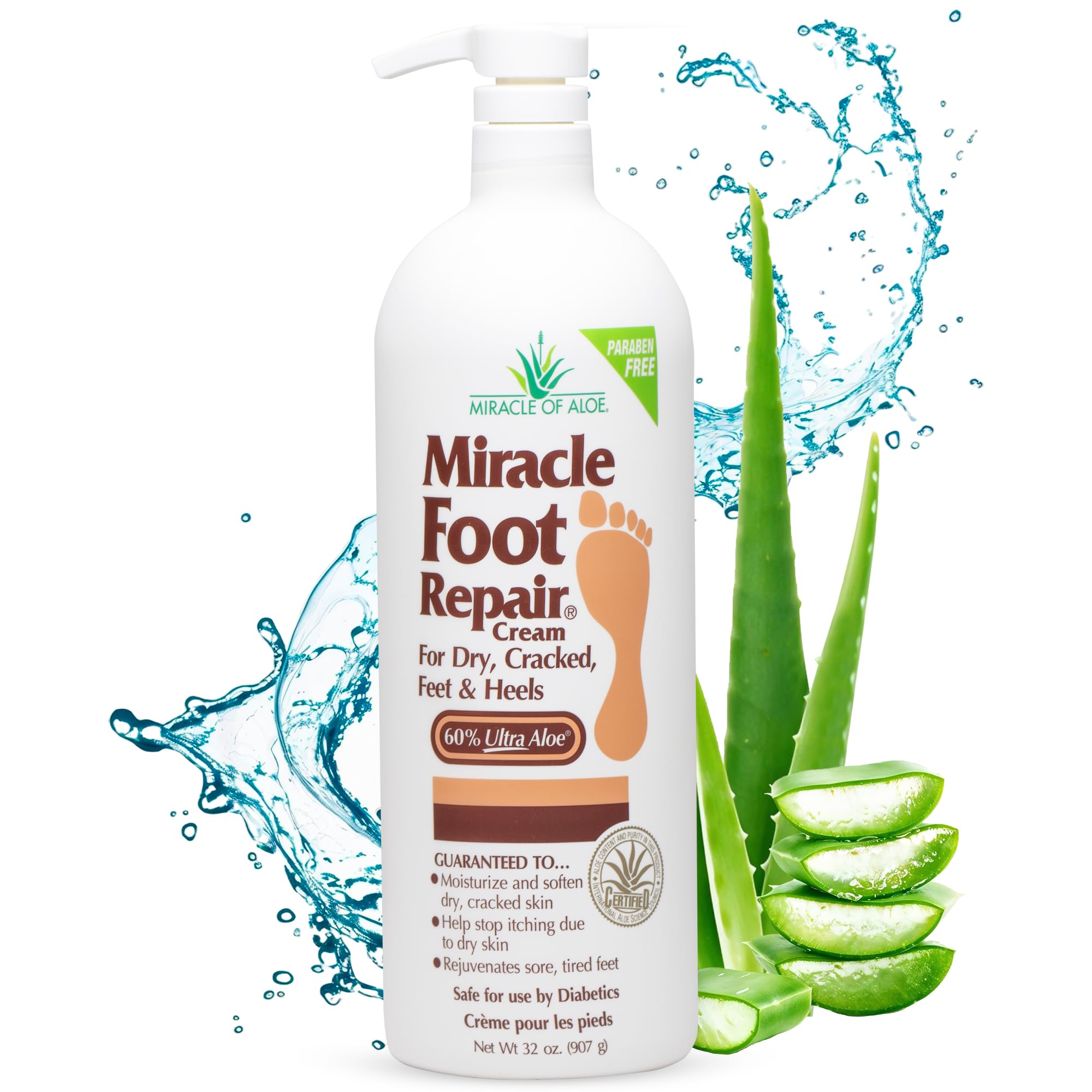Miracle of Aloe Foot Repair Cream (32 oz) – 60% Ultra Aloe Moisturizes