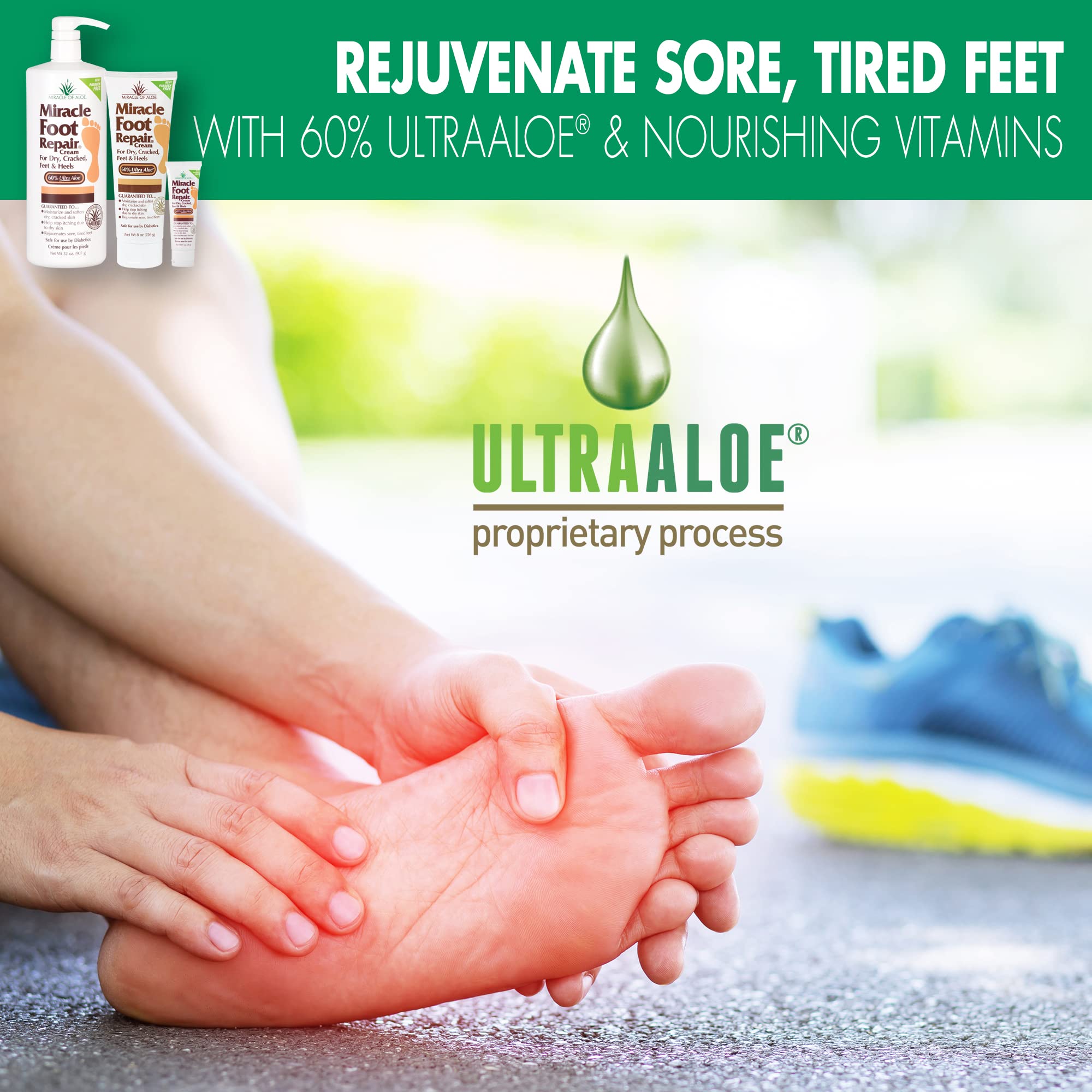 Miracle Foot Repair Cream 8 oz + Miracle Hand Repair 1 oz | UltraAloe Aloe Vera Lotions by Miracle of Aloe