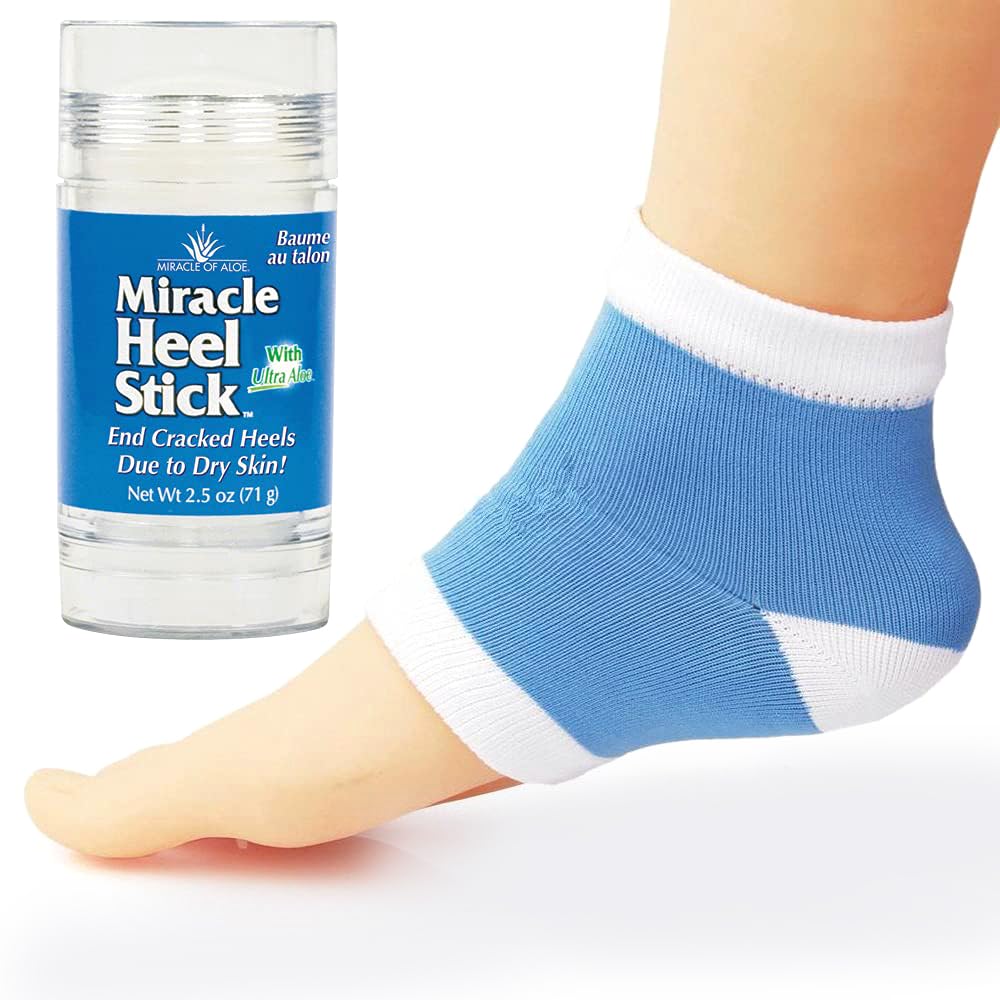 Miracle of Aloe Heel Balm Stick with Gel Socks – Soothe Dry, Cracked Heels