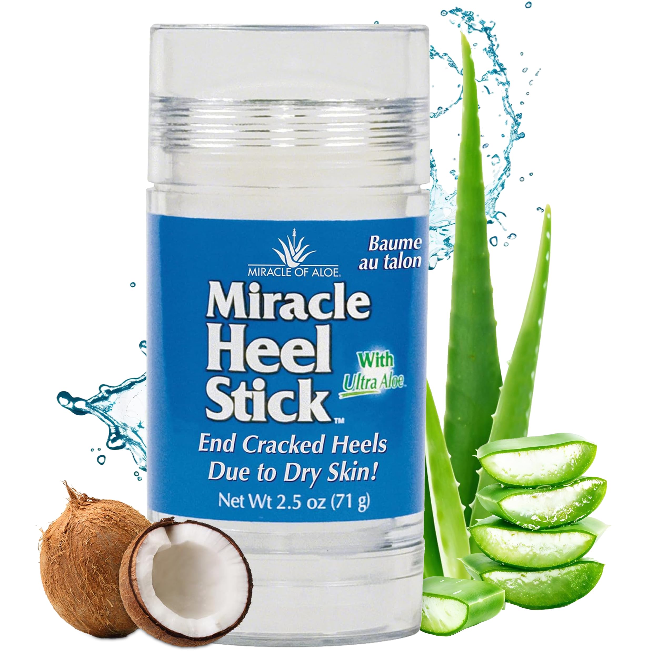 Miracle of Aloe Heel Stick – Dry Cracked Heel Balm (2.5 oz) with Pure Aloe Vera