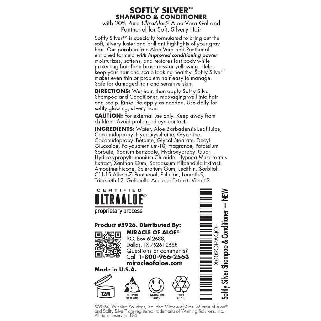 Miracle of Aloe Softly Silver Shampoo - 2-in-1 Purple Restorative Wash for Gray Hair