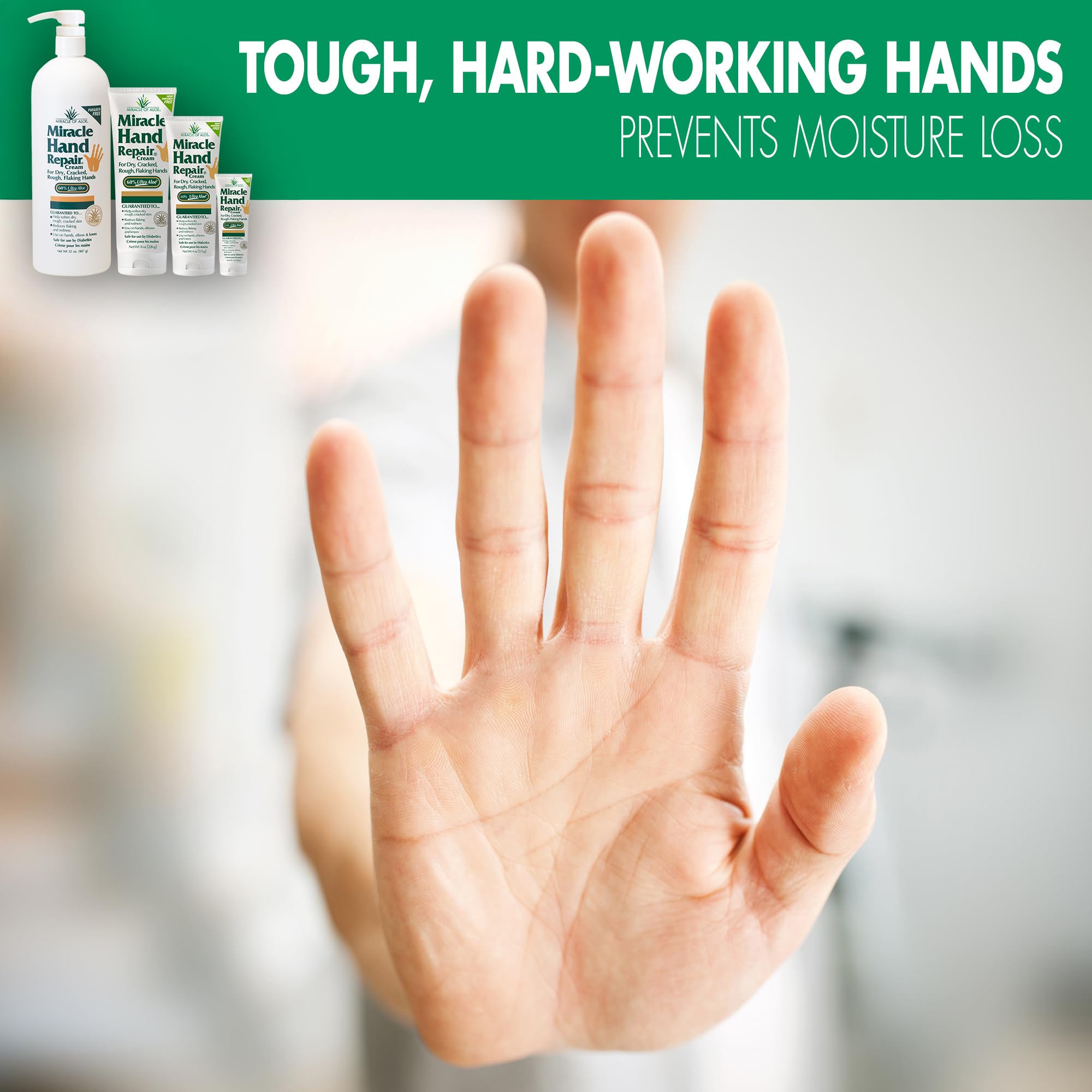 Miracle of Aloe Hand Repair Cream – 60% UltraAloe, 8 oz, Non-Greasy, Fast-Absorbing (2-Pack)