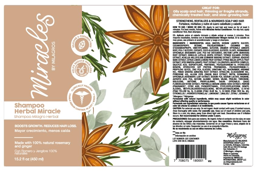 Miracles By Milagros Herbal Miracle Rosemary Shampoo – Salt-Free, Oil Control for Oily Hair