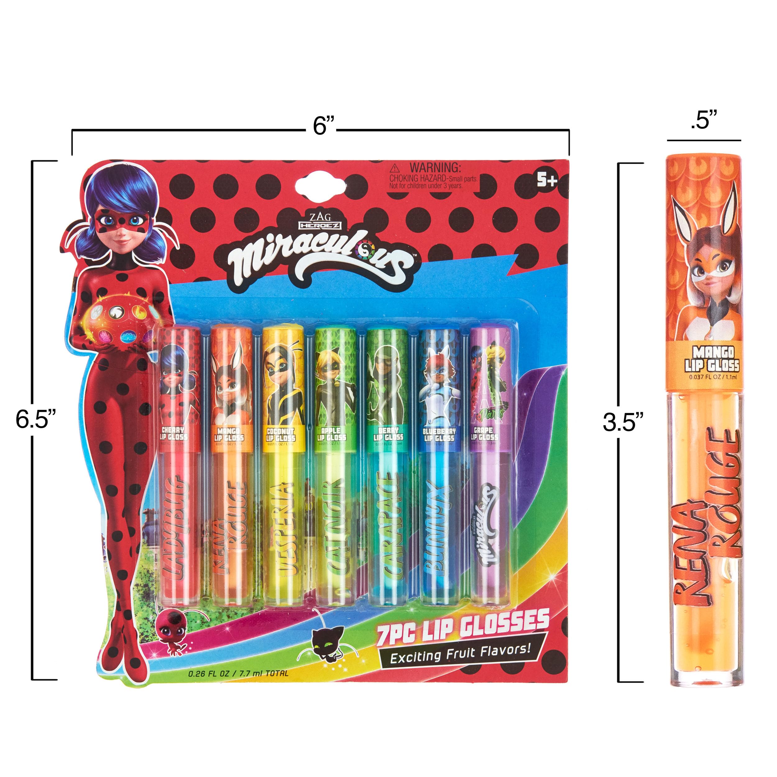 Miraculous 7pc Lip Gloss Set – Zag Heroez Collection with Fruity Flavors & Precision Wand